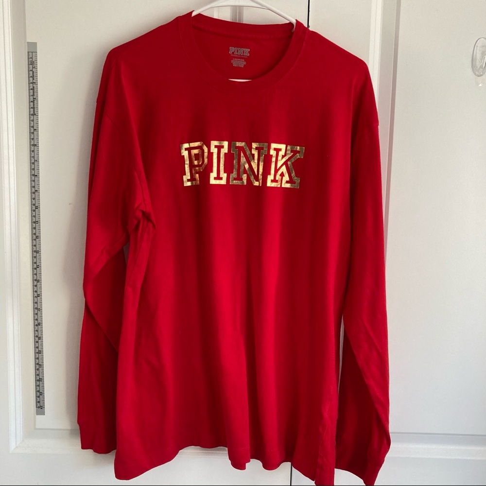 PINK VICTORIA’S SECRET LARGE RED AND GOLD LONG SLEEVE COTTON SHIRT